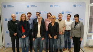 Stefanie Hallerberg, Florian Heß, Kerstin Pätzold, Alexander Repp und Michael Riedle feiern ihr 25-jähriges Dienstjubiläum