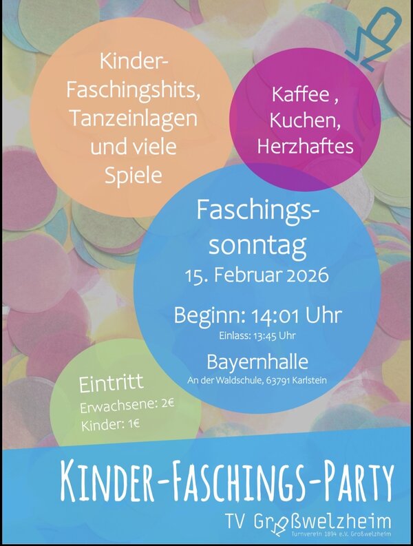 Bild vergr&ouml;&szlig;ern: Flyer Kinder-Faschingsparty TV Großwelzheim