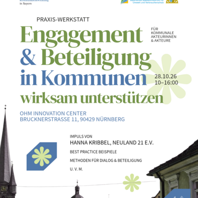 Plakat für die Praxiswerkstatt „Engagement & Beteiligung in Kommunen wirksam unterstützen“